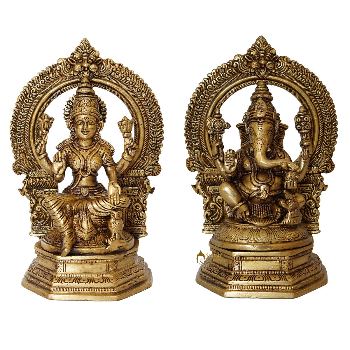 Brass Ganesha Laxmi Statue With Frame Ganesh Lakshmi Idol Home Diwali Décor Gift 7"