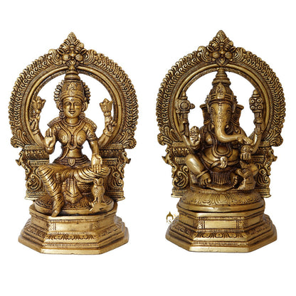 Brass Ganesha Laxmi Statue With Frame Ganesh Lakshmi Idol Home Diwali Décor Gift 7" by vendor-unknown - Hindu Gods (View 2)
