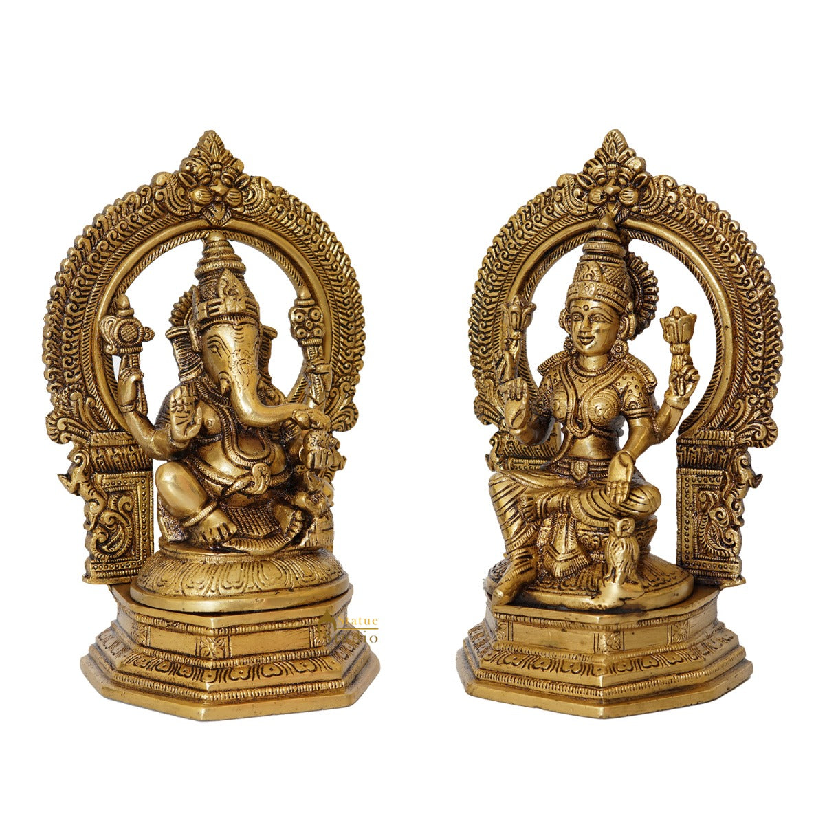 Brass Ganesha Laxmi Statue With Frame Ganesh Lakshmi Idol Home Diwali Décor Gift 7"