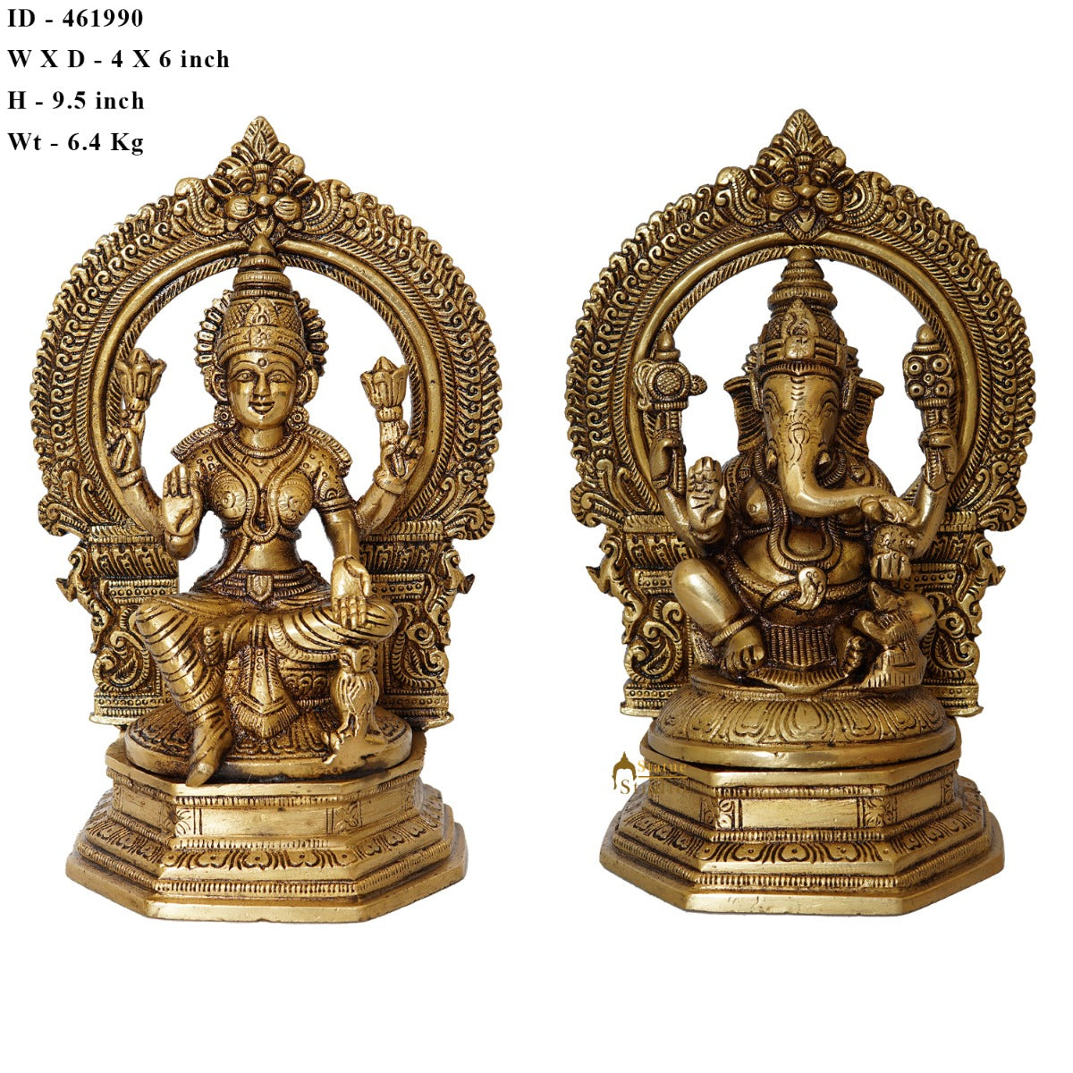 Brass Ganesha Laxmi Statue With Frame Ganesh Lakshmi Idol Home Diwali Décor Gift 7"