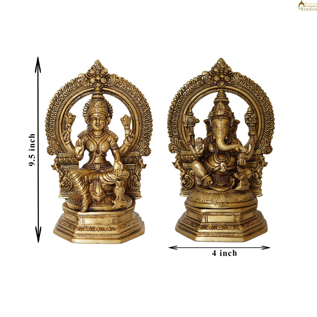 Brass Ganesha Laxmi Statue With Frame Ganesh Lakshmi Idol Home Diwali Décor Gift 7" - Image 6