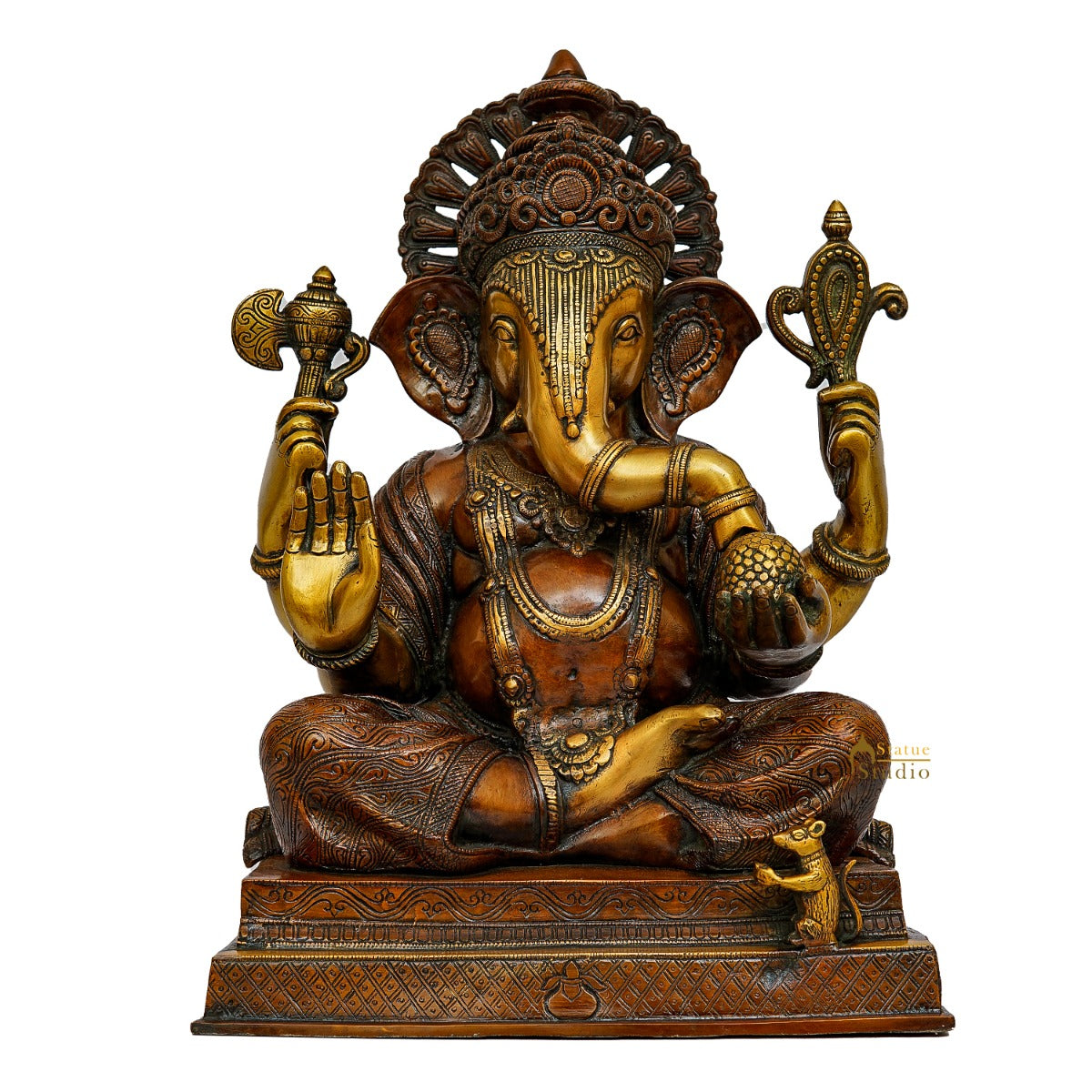 Brass Big Ganesha Statue Antique Finish For Home Office Lucky Decor 2 Feet