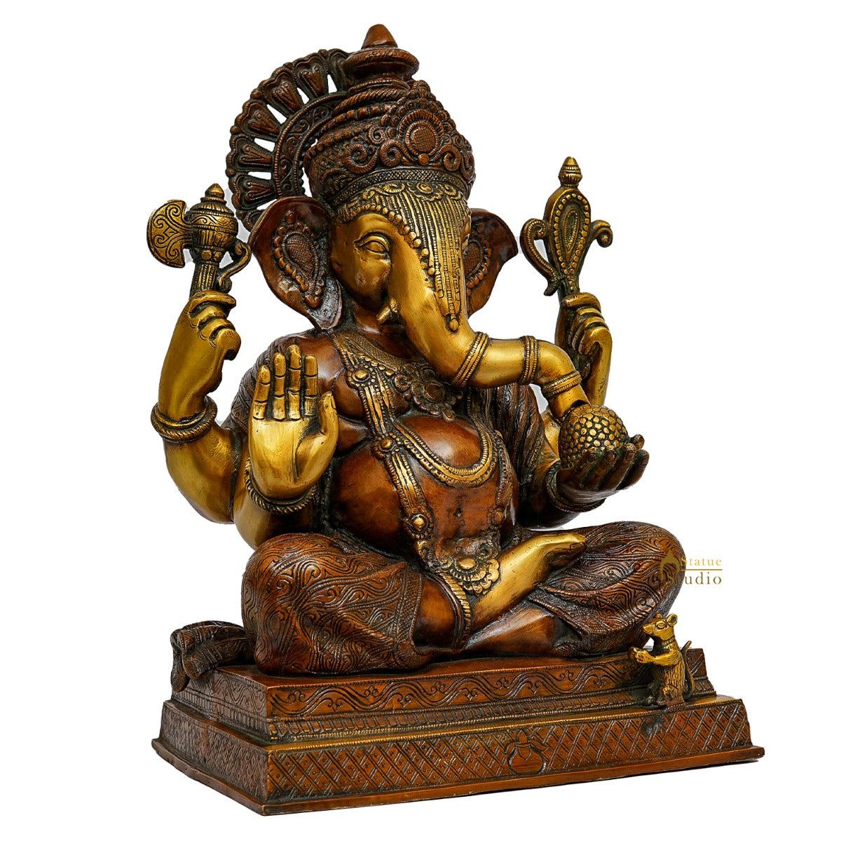 Brass Big Ganesha Statue Antique Finish For Home Office Lucky Decor 2 Feet