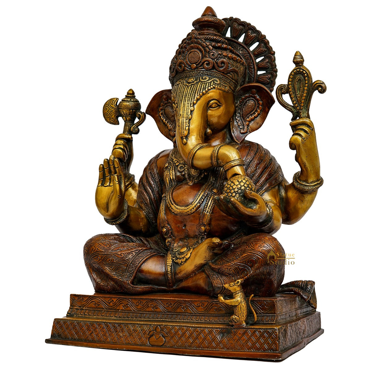 Brass Big Ganesha Statue Antique Finish For Home Office Lucky Decor 2 Feet