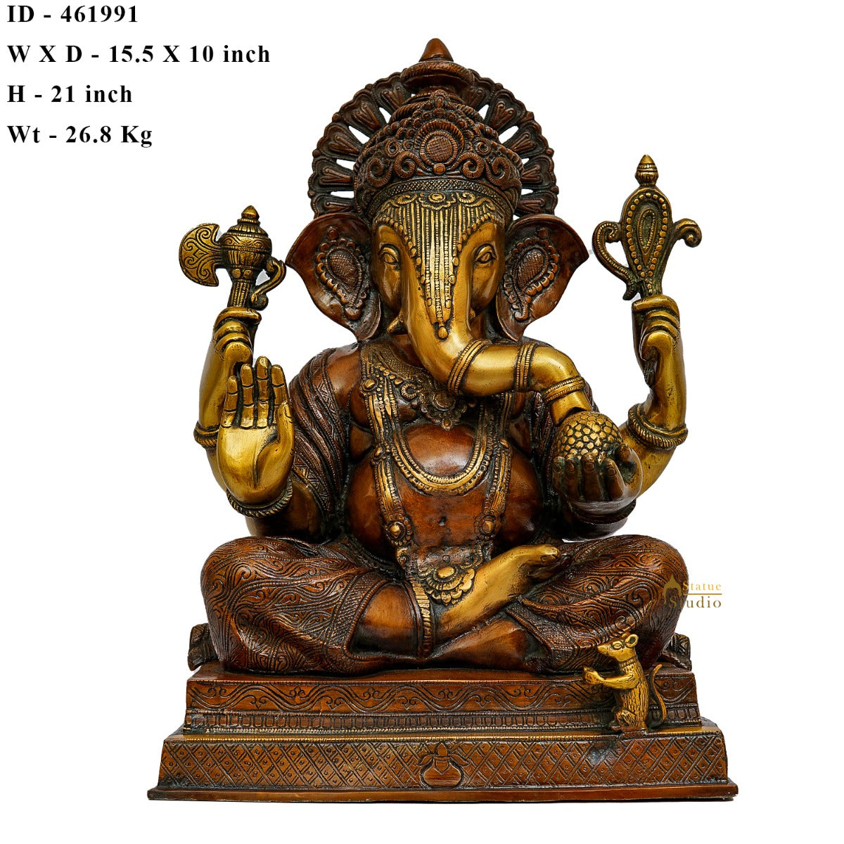 Brass Big Ganesha Statue Antique Finish For Home Office Lucky Decor 2 Feet - Image 6