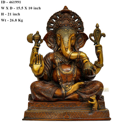 Brass Big Ganesha Statue Antique Finish For Home Office Lucky Decor 2 Feet by vendor-unknown - Hindu Gods (View 6)
