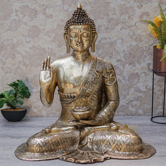 Brass Large Blessing Buddha Statue Showpiece For Home Decor 30"