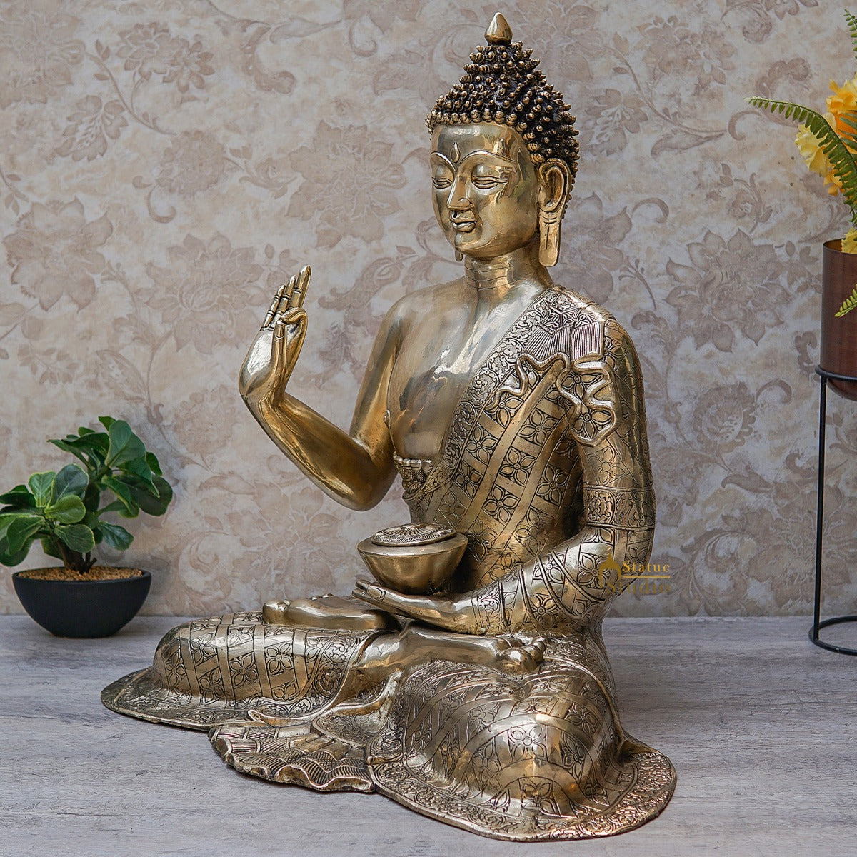 Brass Large Blessing Buddha Statue Showpiece For Home Decor 30"
