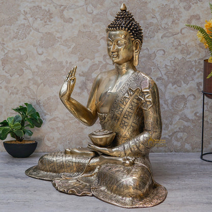 Brass Large Blessing Buddha Statue Showpiece For Home Decor 30" by vendor-unknown - Buddha (View 3)