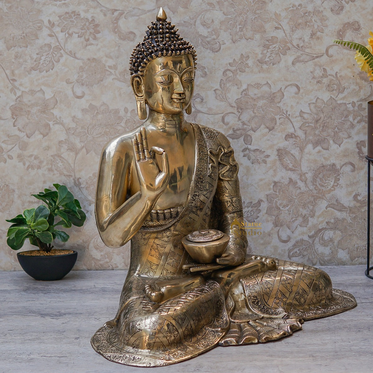 Brass Large Blessing Buddha Statue Showpiece For Home Decor 30"