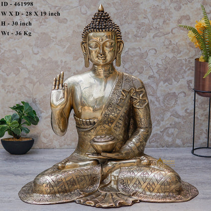 Brass Large Blessing Buddha Statue Showpiece For Home Decor 30" by vendor-unknown - Buddha (View 6)