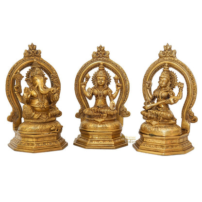 Brass Ganesha Lakshmi Saraswati Statue With Frame For Home Decor 11 Inch by vendor-unknown - Hindu Gods (View 4)