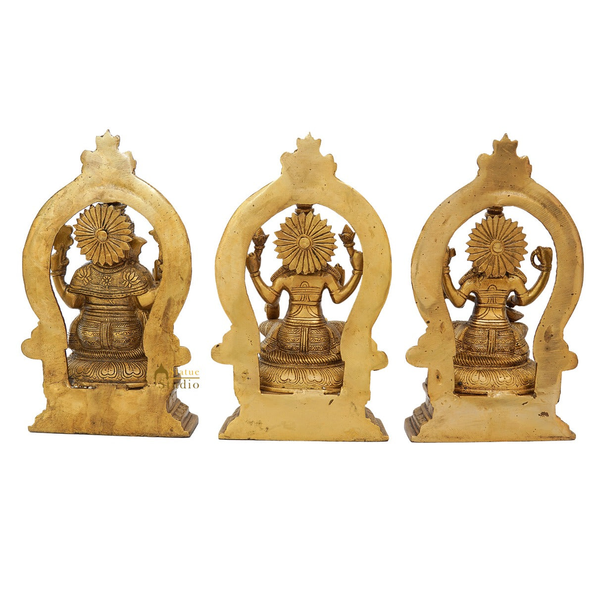 Brass Ganesha Lakshmi Saraswati Statue With Frame For Home Decor 11 Inch - Image 5