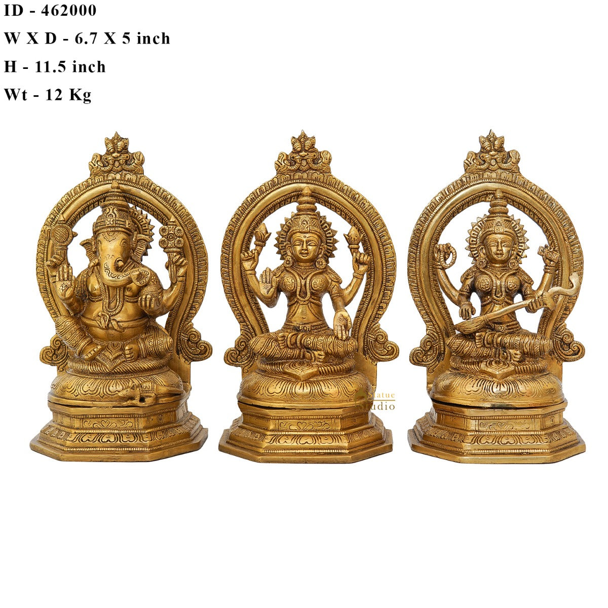 Brass Ganesha Lakshmi Saraswati Statue With Frame For Home Decor 11 Inch