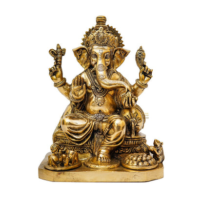 Brass Ganesha Statue Sitting Idol Home Office Diwali Room Décor Showpiece 12.5" by vendor-unknown - New Arrivals (View 3)