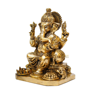Brass Ganesha Statue Sitting Idol Home Office Diwali Room Décor Showpiece 12.5" by vendor-unknown - New Arrivals (View 4)