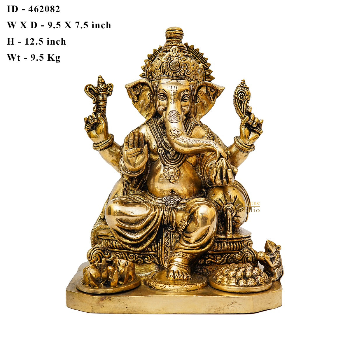 Brass Ganesha Statue Sitting Idol Home Office Diwali Room Décor Showpiece 12.5" - Image 6