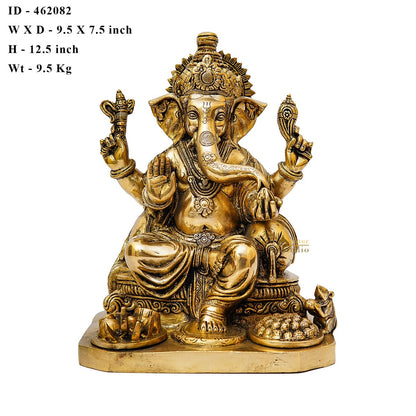 Brass Ganesha Statue Sitting Idol Home Office Diwali Room Décor Showpiece 12.5" by vendor-unknown - New Arrivals (View 6)