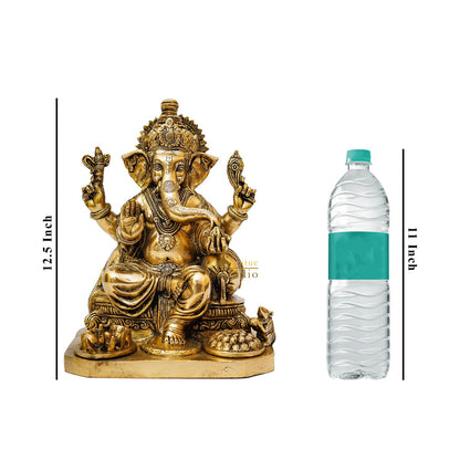 Brass Ganesha Statue Sitting Idol Home Office Diwali Room Décor Showpiece 12.5" by vendor-unknown - New Arrivals (View 7)