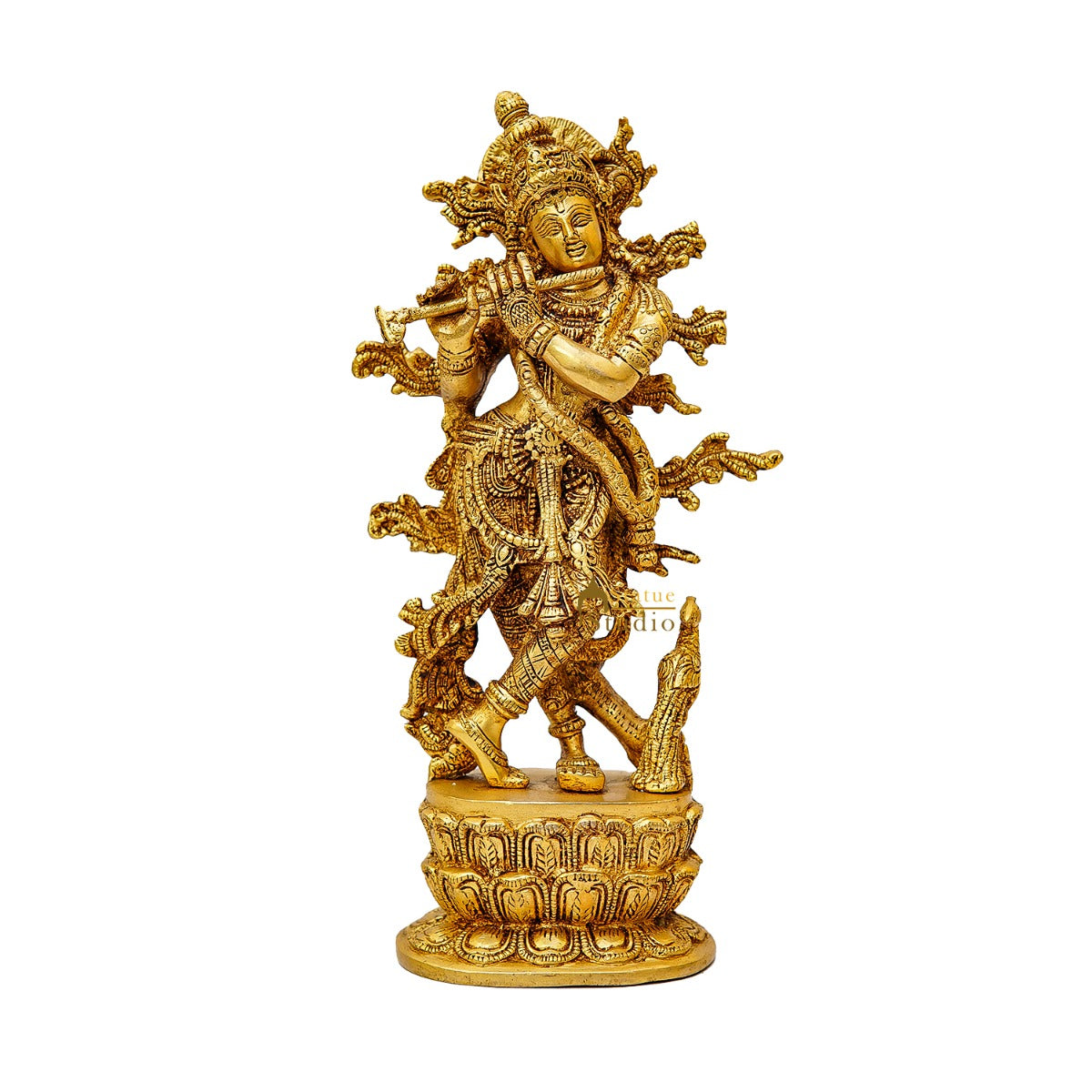 Brass Fine Standing Krishna Idol Home Office Decor Gift Statue 12 Inch - Image 3