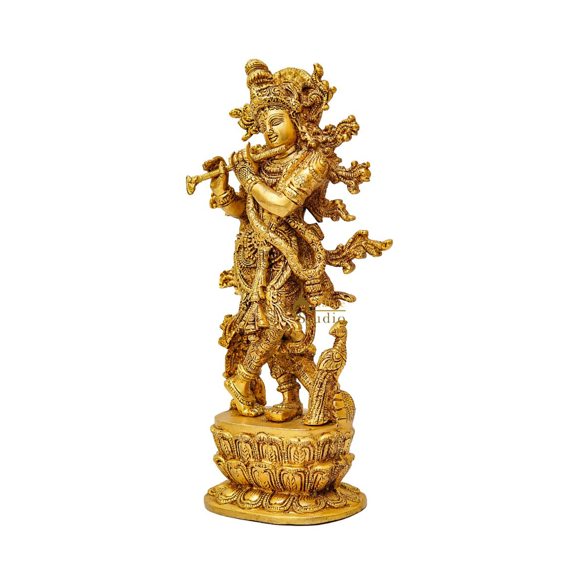 Brass Fine Standing Krishna Idol Home Office Decor Gift Statue 12 Inch
