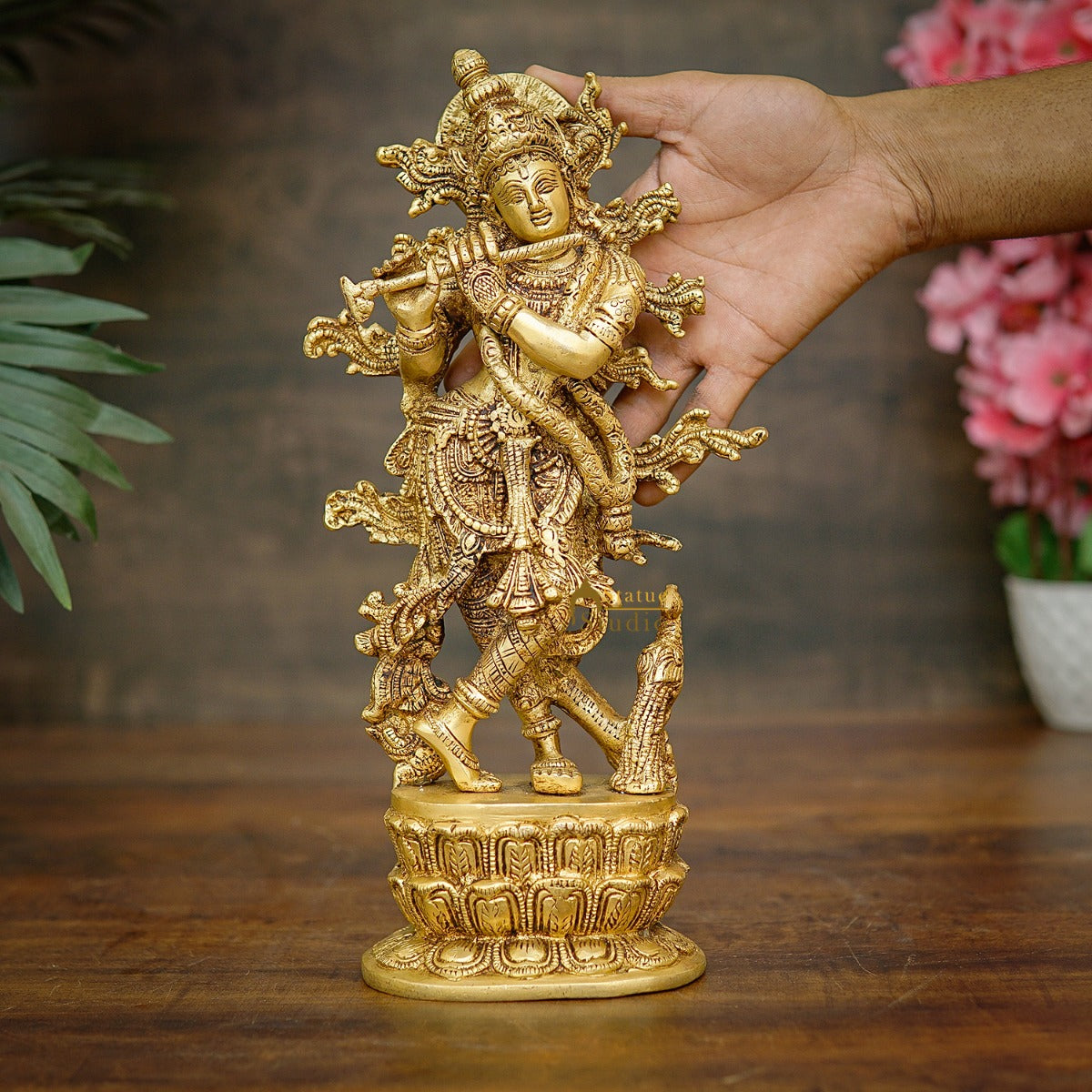 Brass Fine Standing Krishna Idol Home Office Decor Gift Statue 12 Inch - Image 2