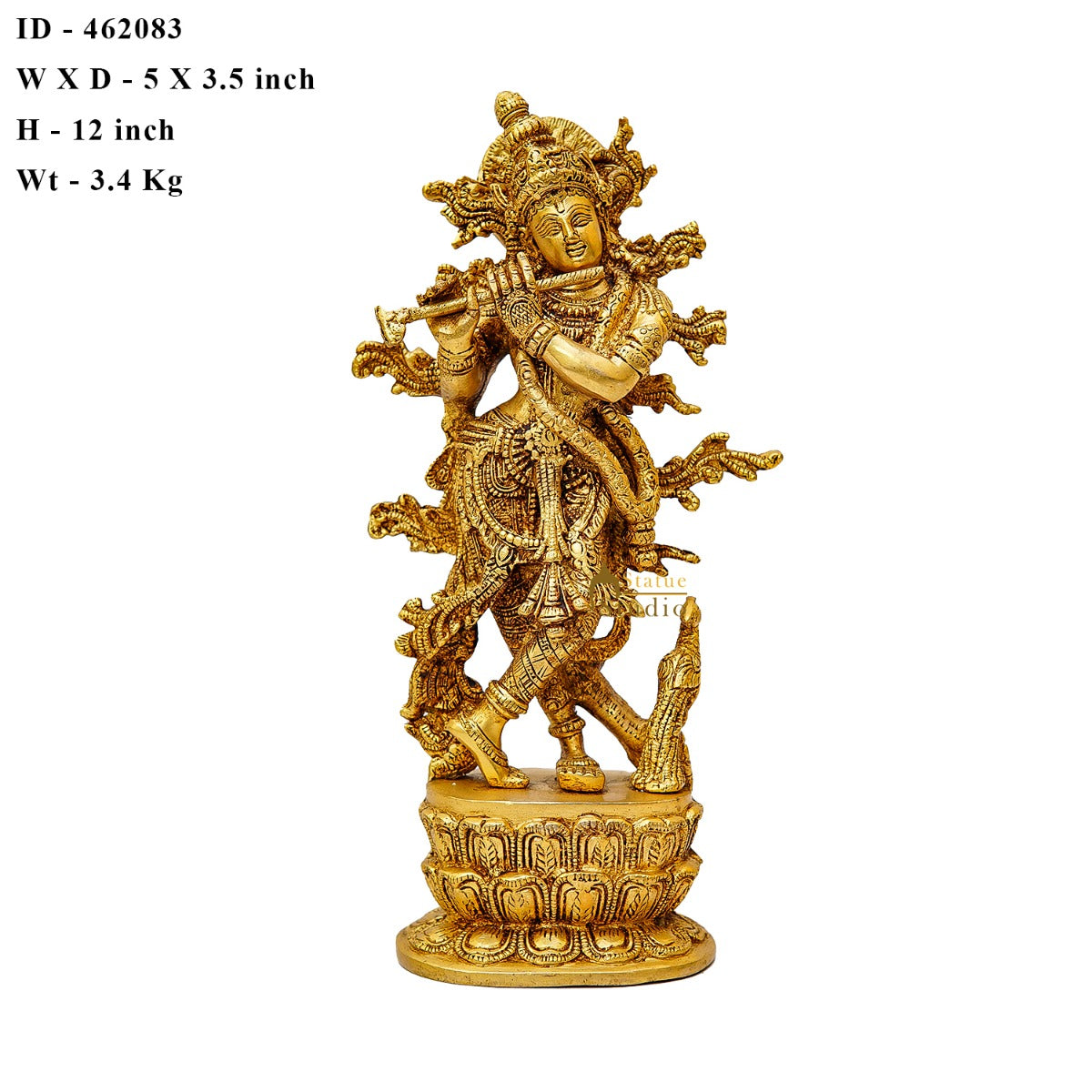 Brass Fine Standing Krishna Idol Home Office Decor Gift Statue 12 Inch - Image 6