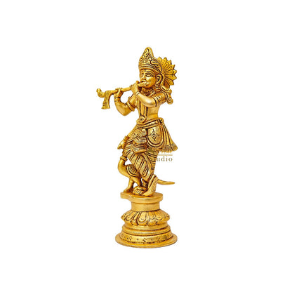 Brass Fine Krishna Idol Standing Home Office Décor Gift Statue 9" by vendor-unknown - Hindu Gods (View 5)