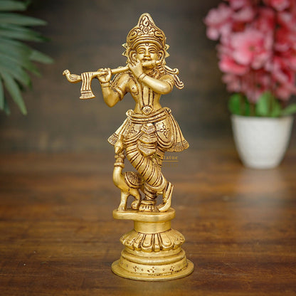 Brass Fine Krishna Idol Standing Home Office Décor Gift Statue 9" by vendor-unknown - Hindu Gods