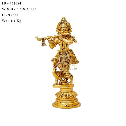 Brass Fine Krishna Idol Standing Home Office Décor Gift Statue 9" by vendor-unknown - Hindu Gods (View 7)