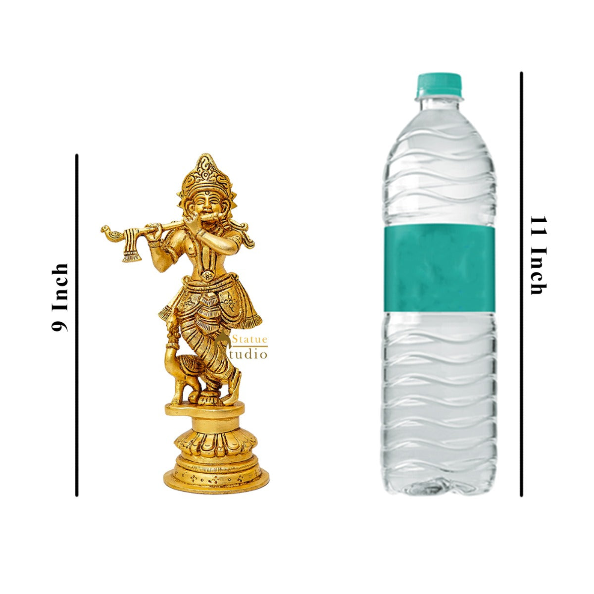 Brass Fine Krishna Idol Standing Home Office Décor Gift Statue 9" - Image 8