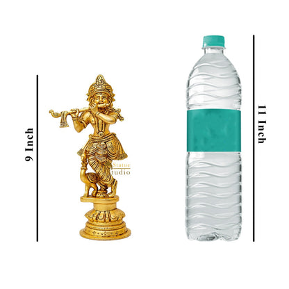 Brass Fine Krishna Idol Standing Home Office Décor Gift Statue 9" by vendor-unknown - Hindu Gods (View 8)