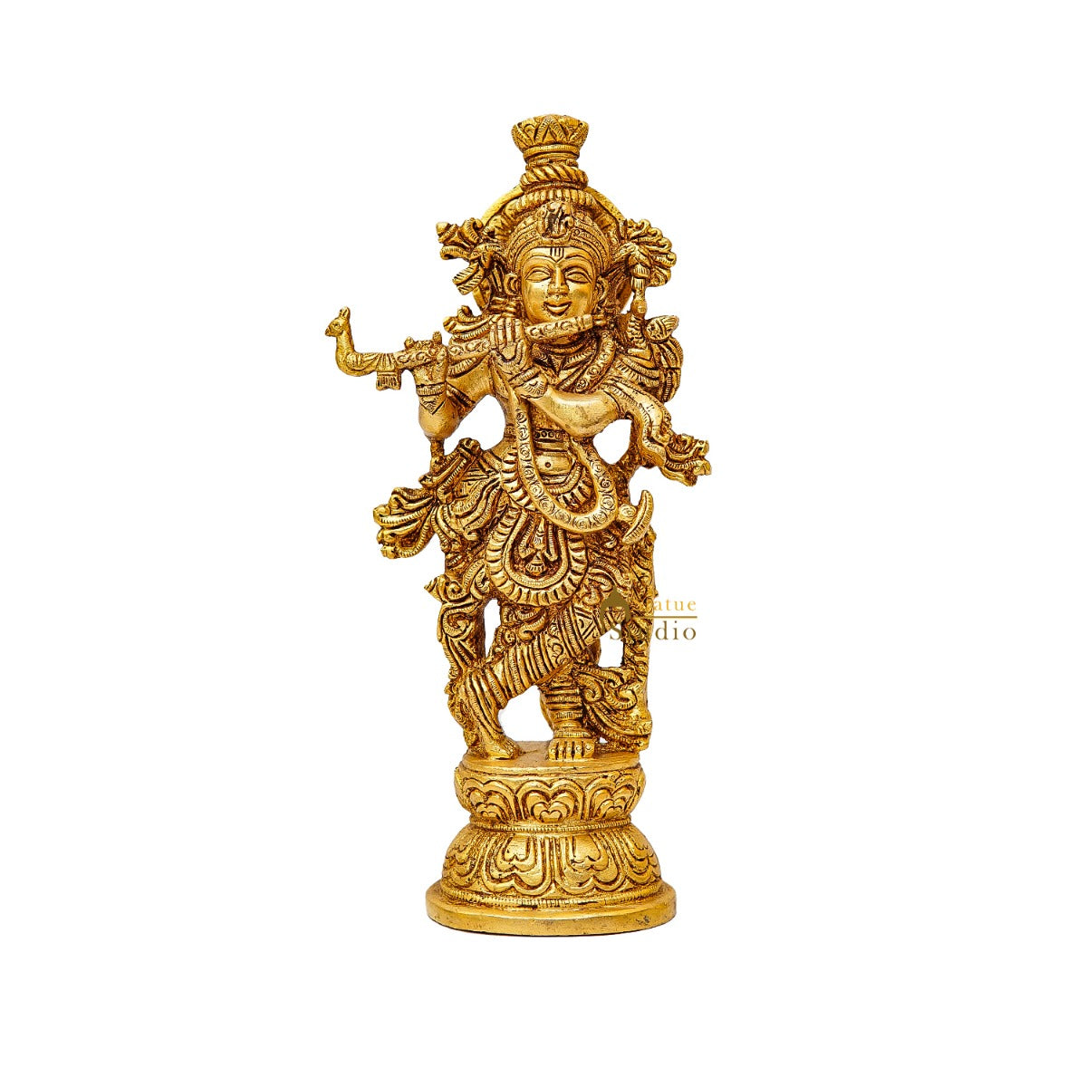 Brass Fine Krishna Idol Standing Home Office Décor Gift Statue 9.5" - Image 4