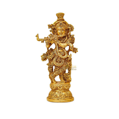 Brass Fine Krishna Idol Standing Home Office Décor Gift Statue 9.5" by vendor-unknown - Hindu Gods (View 4)