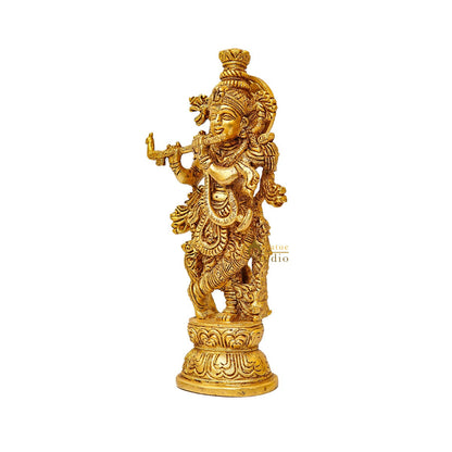 Brass Fine Krishna Idol Standing Home Office Décor Gift Statue 9.5" by vendor-unknown - Hindu Gods (View 5)