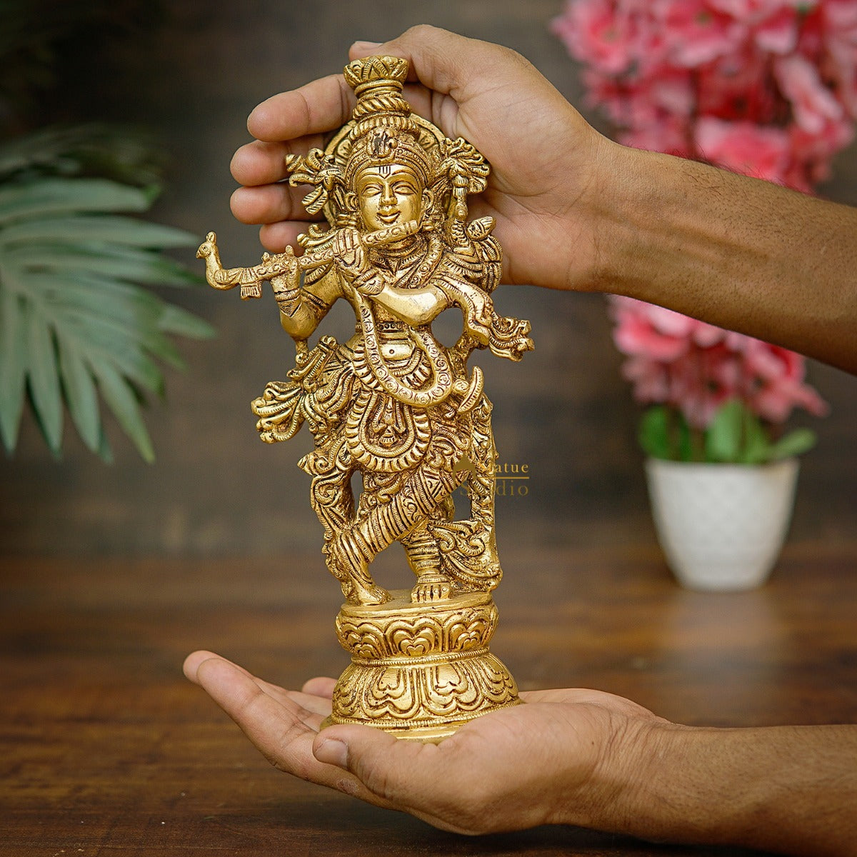 Brass Fine Krishna Idol Standing Home Office Décor Gift Statue 9.5"