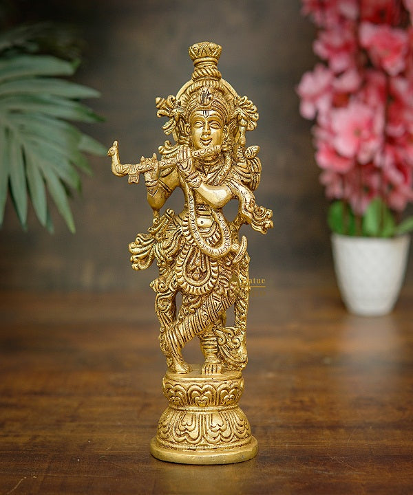 Brass Fine Krishna Idol Standing Home Office Décor Gift Statue 9.5" - Image 2