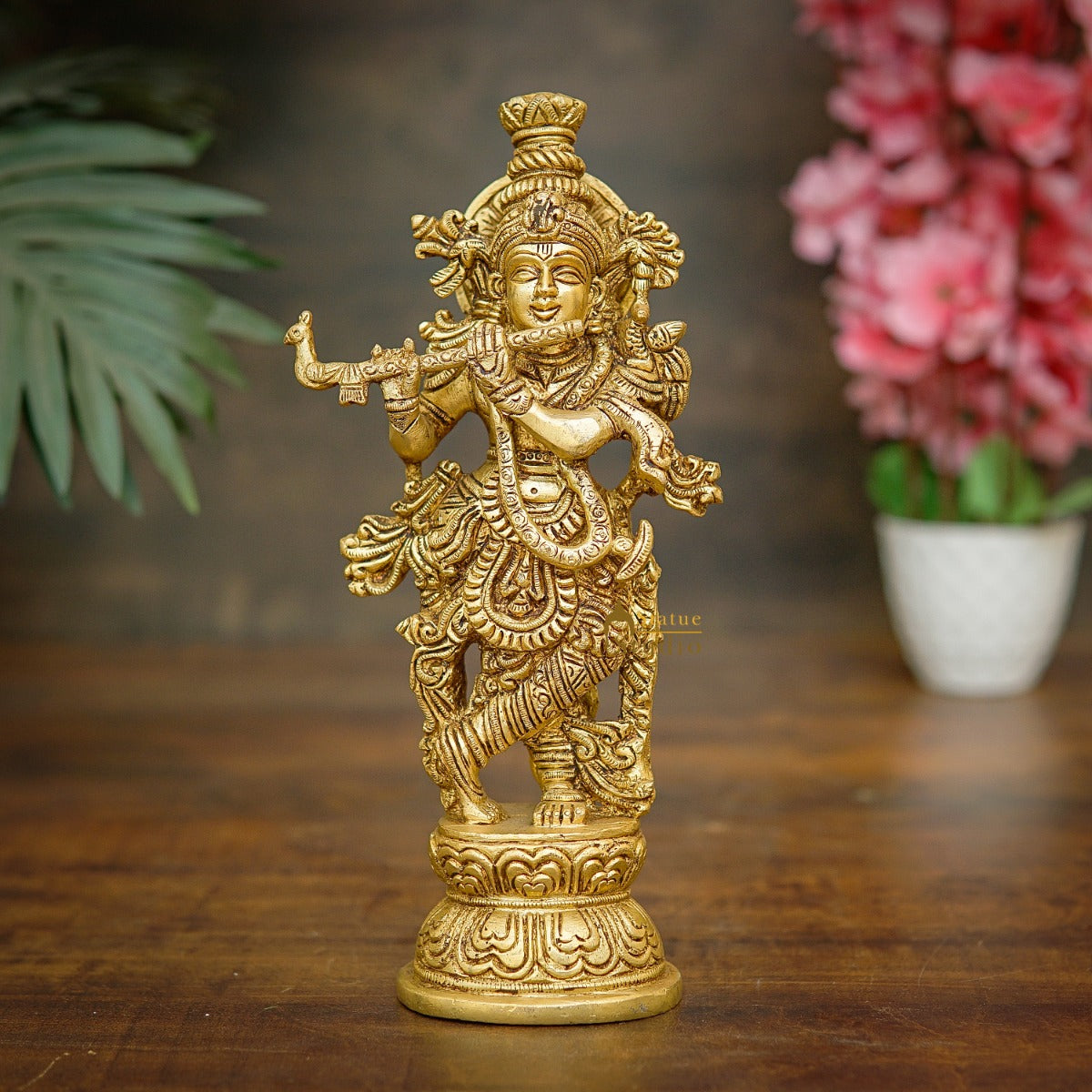 Brass Fine Krishna Idol Standing Home Office Décor Gift Statue 9.5" - Eco-friendly - Sama Homes