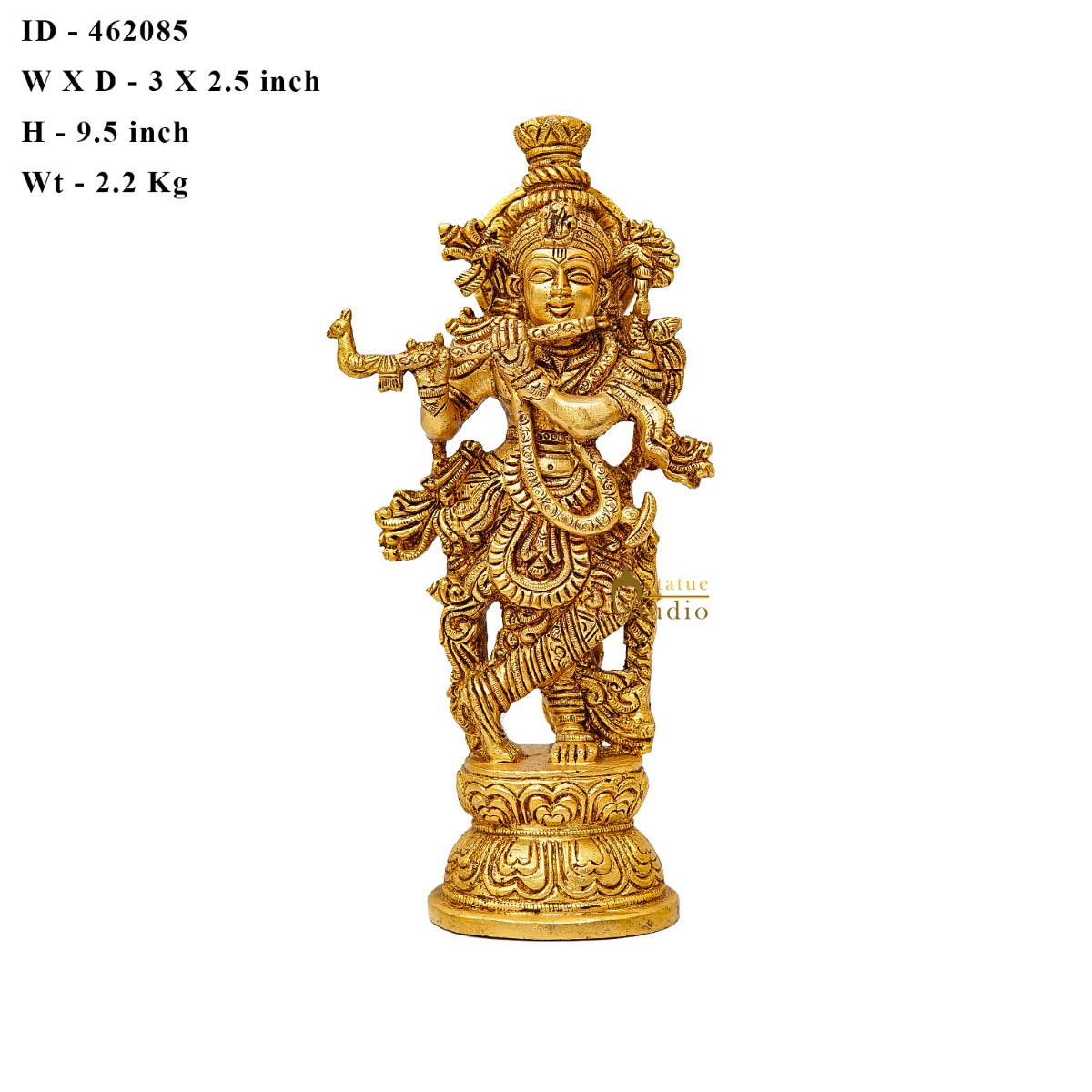 Brass Fine Krishna Idol Standing Home Office Décor Gift Statue 9.5" - Image 7