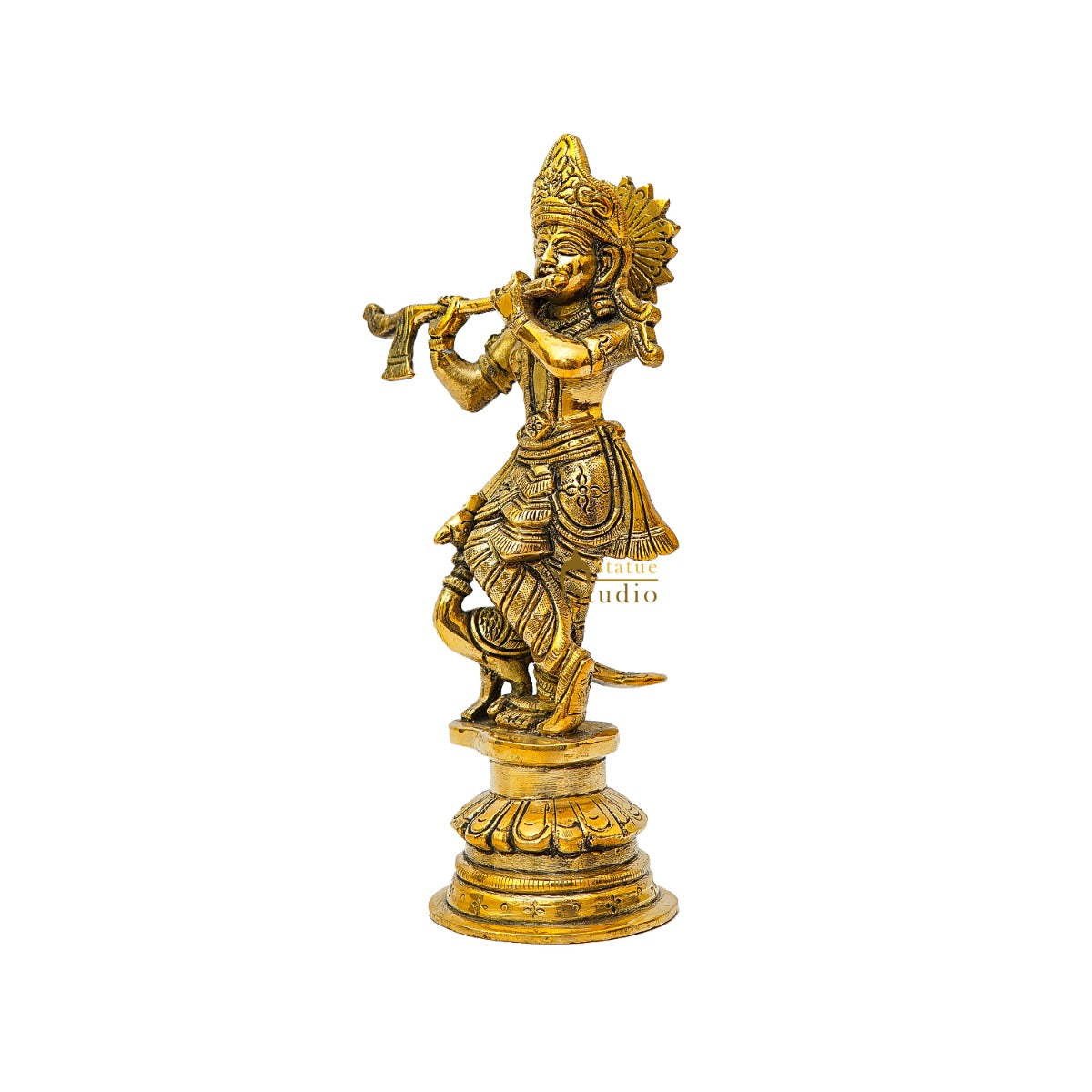 Brass Fine Krishna Idol With Peacock Standing Décor Statue Gift Showpiece 9"
