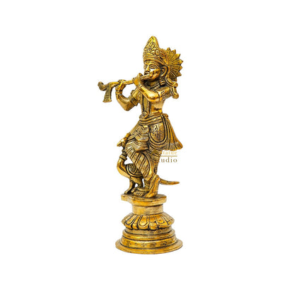 Brass Fine Krishna Idol With Peacock Standing Décor Statue Gift Showpiece 9" by vendor-unknown - Hindu Gods (View 4)
