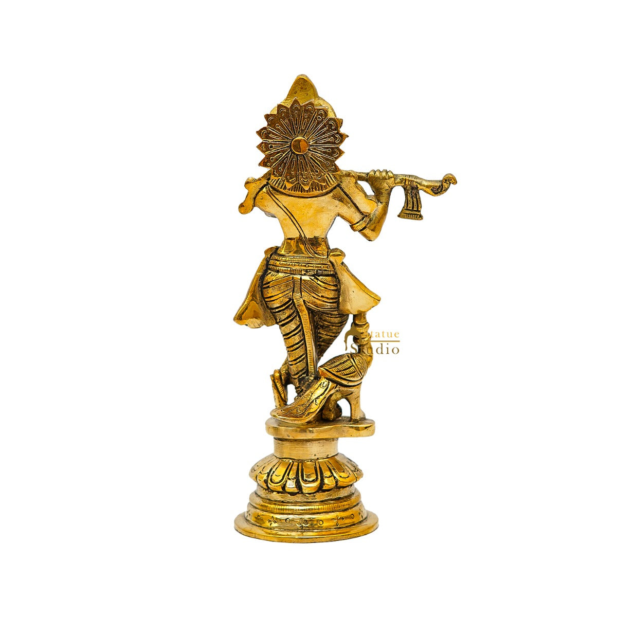 Brass Fine Krishna Idol With Peacock Standing Décor Statue Gift Showpiece 9"