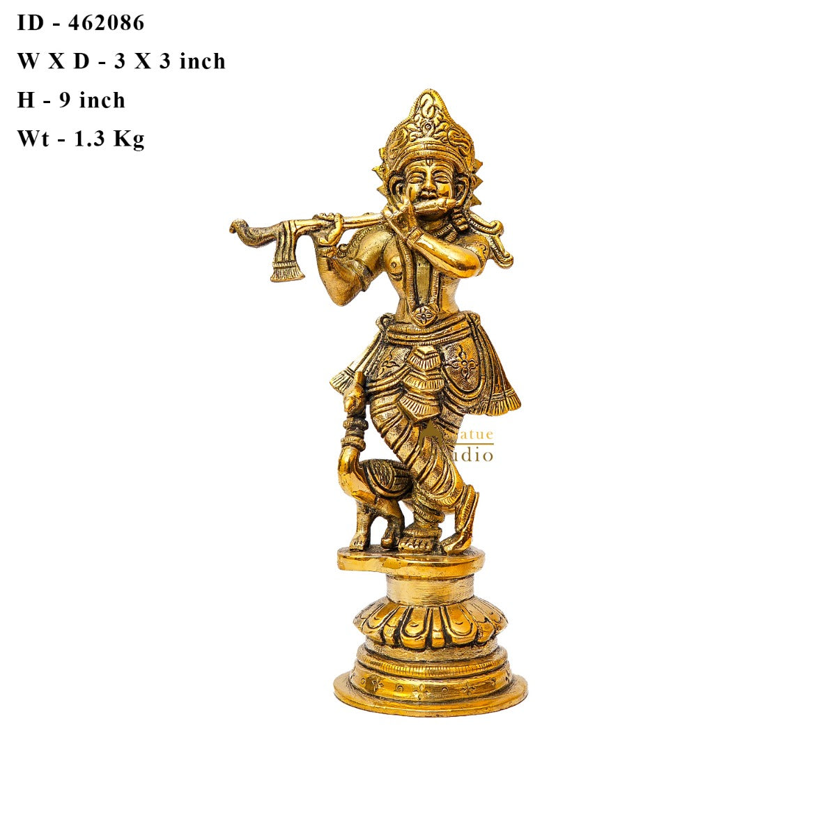 Brass Fine Krishna Idol With Peacock Standing Décor Statue Gift Showpiece 9" - Image 6