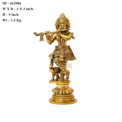 Brass Fine Krishna Idol With Peacock Standing Décor Statue Gift Showpiece 9" by vendor-unknown - Hindu Gods (View 6)