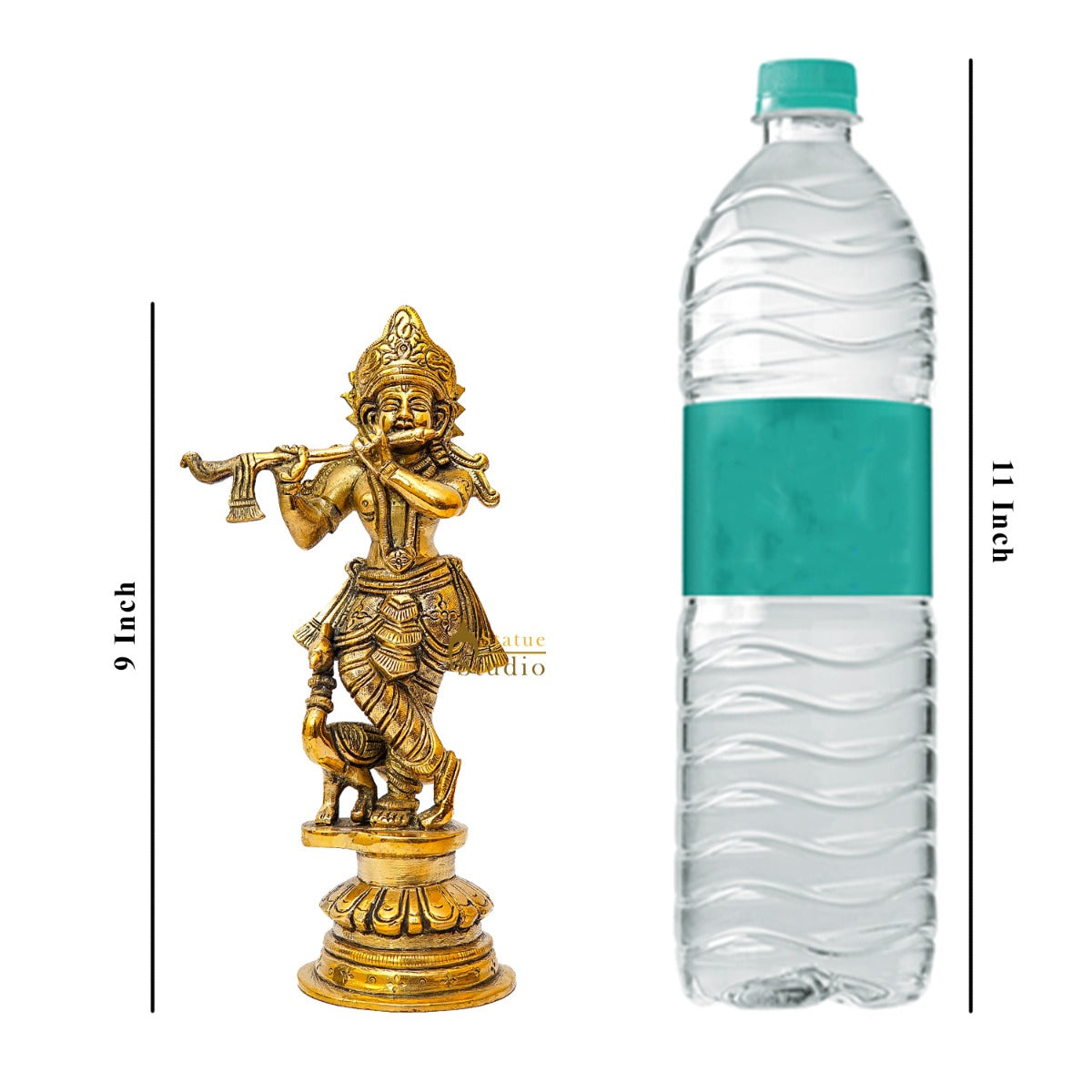 Brass Fine Krishna Idol With Peacock Standing Décor Statue Gift Showpiece 9" - Image 7