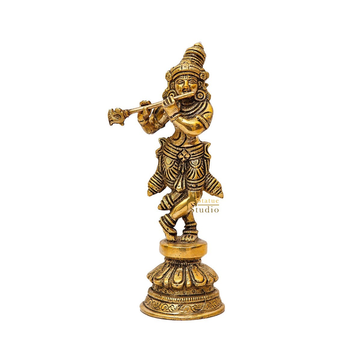Brass Fine Krishna Idol Standing Home Office Décor Gift Statue 8" - Image 3