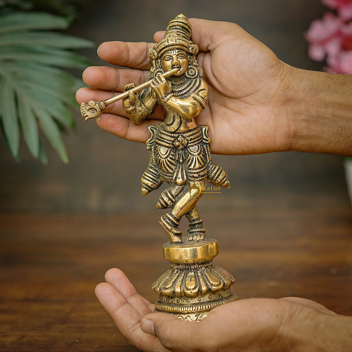 Brass Fine Krishna Idol Standing Home Office Décor Gift Statue 8" - Image 2