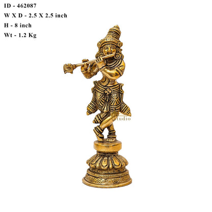 Brass Fine Krishna Idol Standing Home Office Décor Gift Statue 8" by vendor-unknown - Hindu Gods (View 6)