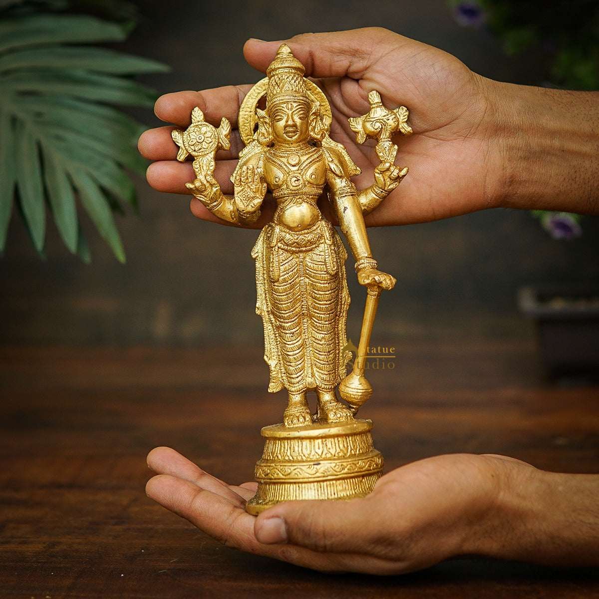 Brass Fine Vishnu Idol Home Pooja Room Décor Gift Statue 8" - Image 3