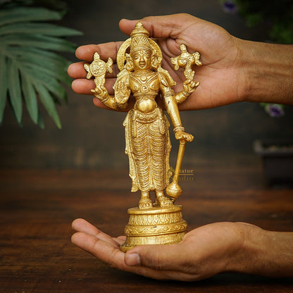 Brass Fine Vishnu Idol Home Pooja Room Décor Gift Statue 8" by vendor-unknown - Hindu Gods (View 3)